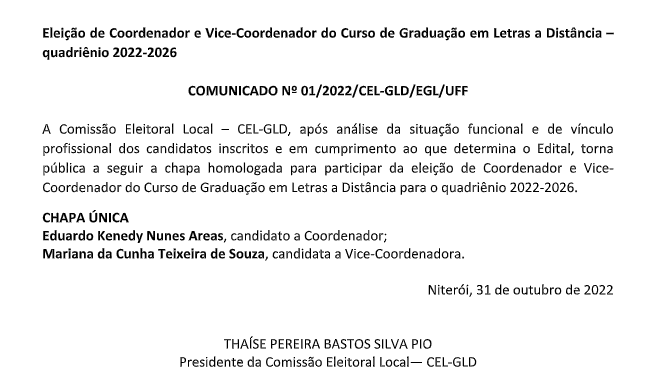 EGL - Instituto de Letras Nº 01/2022