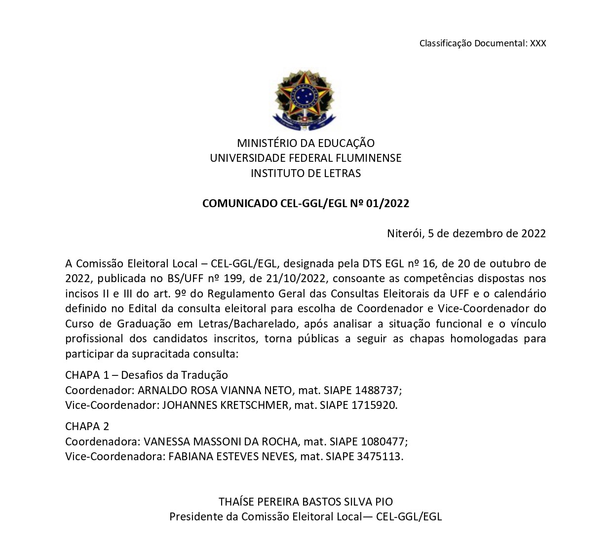 EGL - Instituto de Letras Nº 01/2022